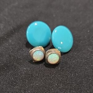 Vintage Turquoise and Opal Stud Earrings